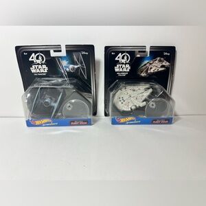 Lot of 2 Disney Star Wars Hot Wheels Starships Millennium Falcon & The Fighter